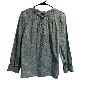 Talbots Pintuck Blouse Womens Size Large Petite Green